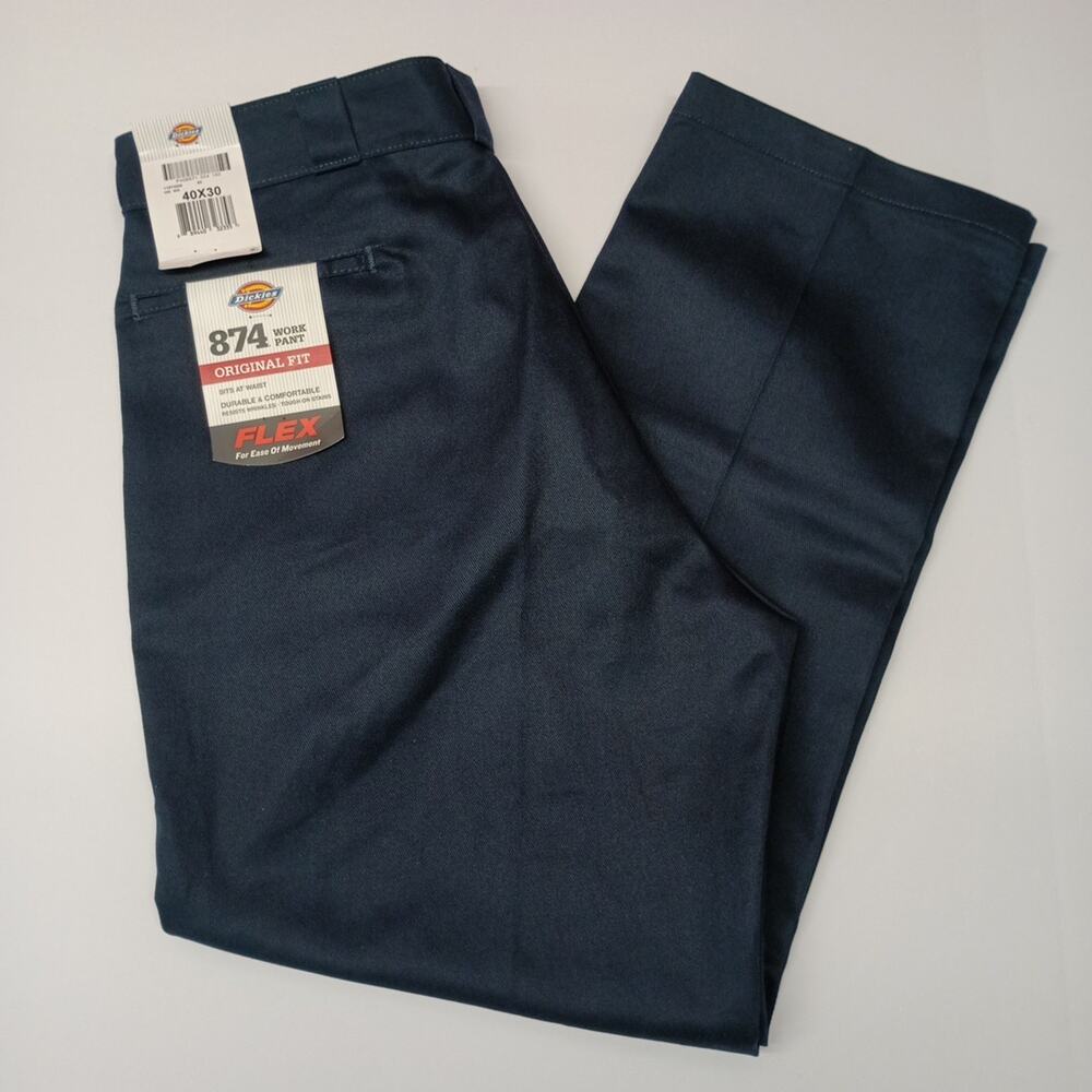 Dickies 874 Work Pants Men's 40x30 Flex Blue Original Fit Resists Wrinkles